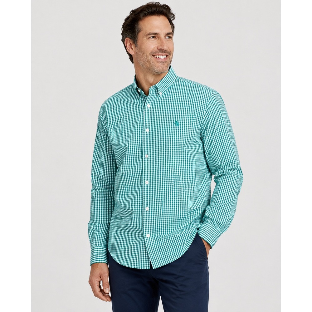 Original Penguin Mens XL Green White Gingham Check Long Sleeve Button Down Shirt